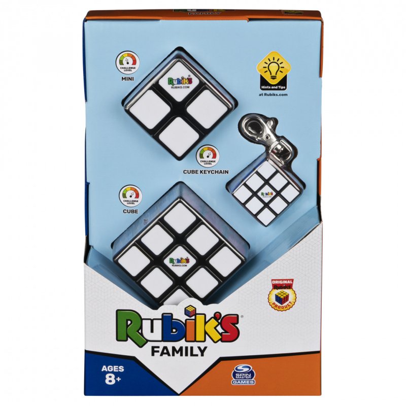 Spin Master Rubik’s Cube Family Pack, Original 3x3 Cube, 2x2 Cube & 3x3 Keyring Cube, Complete Pack of 3