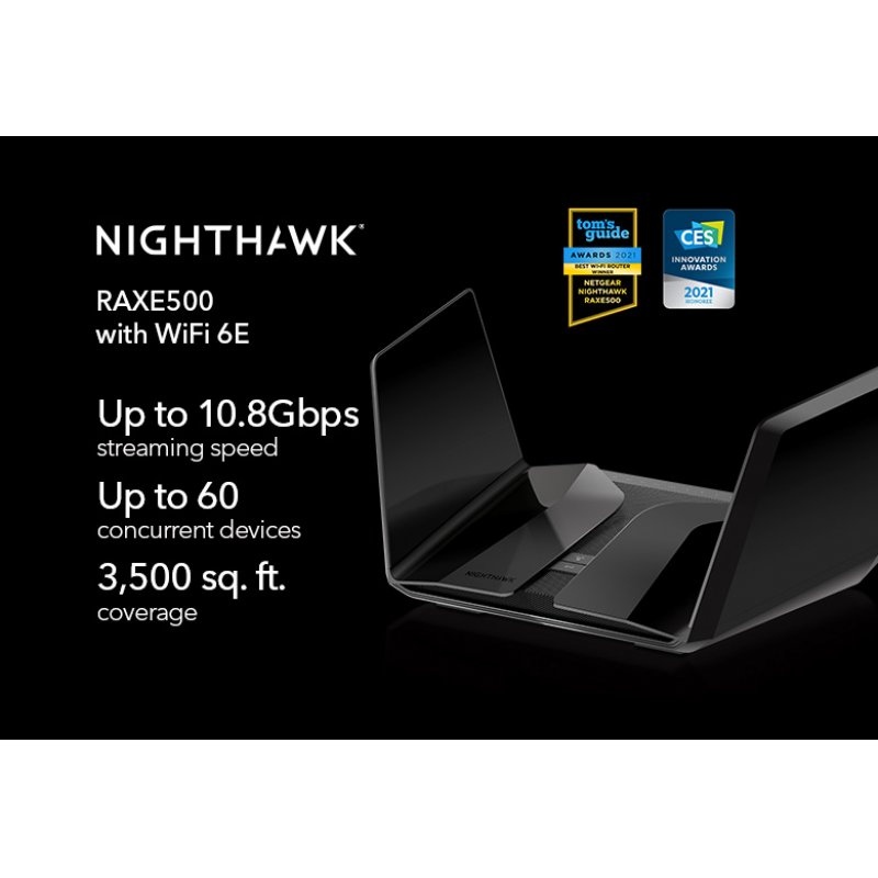 NETGEAR Nighthawk RAXE500 wireless router Gigabit Ethernet Tri-band (2.4 GHz / 5 GHz / 6 GHz) Black