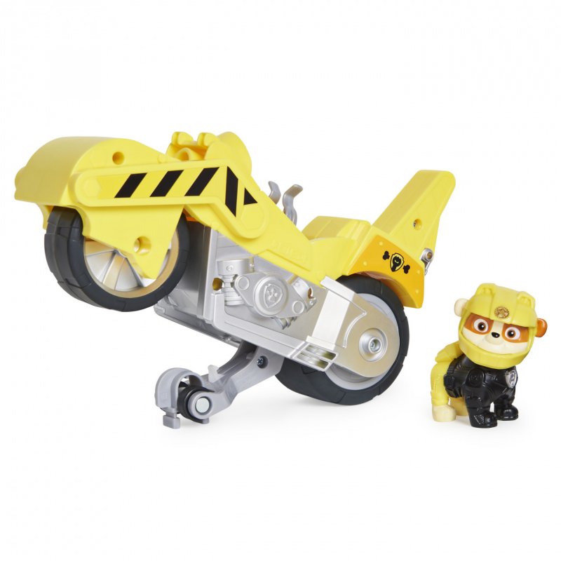 PAW Patrol , Moto Pups Rubble’s Deluxe Pull Back Motorcycle Vehicle with Wheelie Feature and Figure