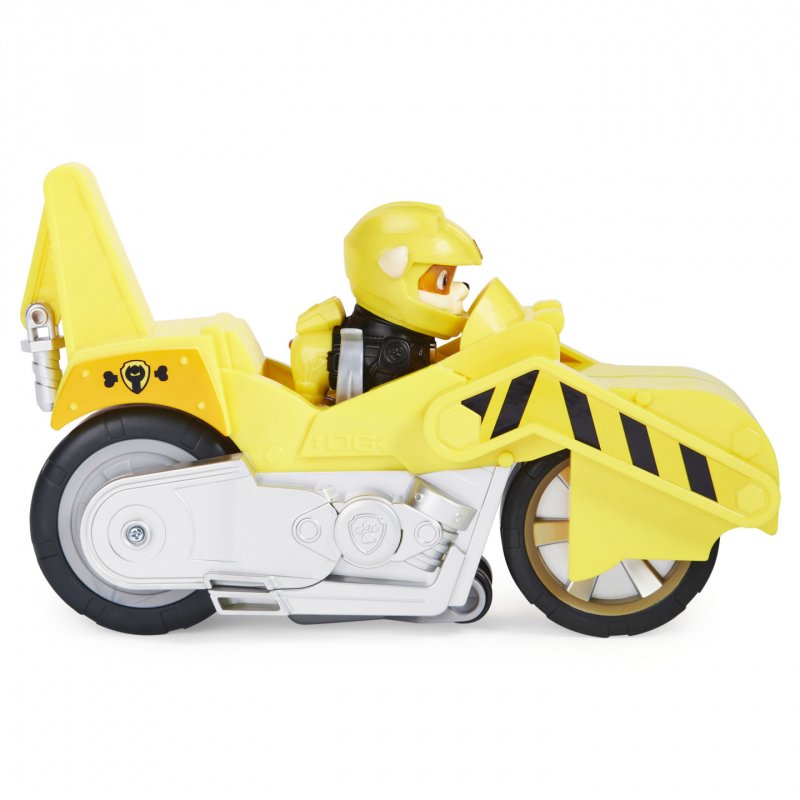 PAW Patrol , Moto Pups Rubble’s Deluxe Pull Back Motorcycle Vehicle with Wheelie Feature and Figure