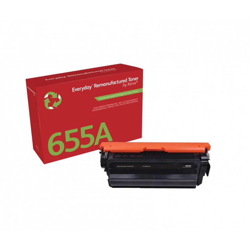 Everyday Remanufactured Black Toner by Xerox replaces HP 655A (CF450A), Standard Capacity