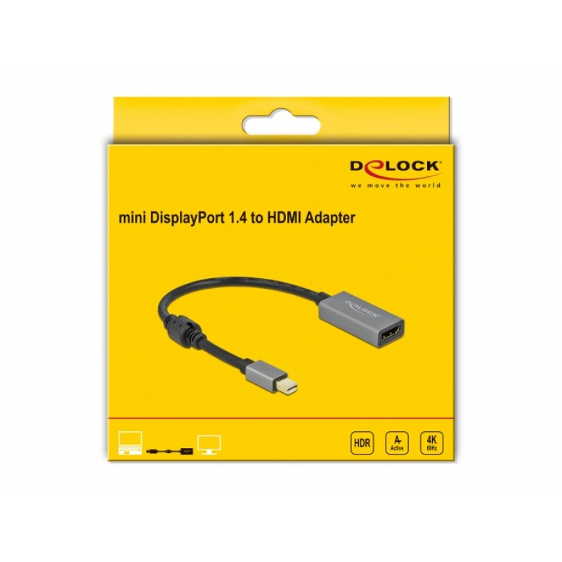 DeLOCK 66570 video cable adapter 0.2 m Mini DisplayPort HDMI Type A (Standard) Black, Grey