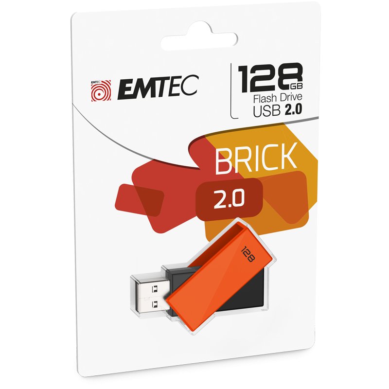Emtec C350 Brick lecteur USB flash 128 Go USB Type-A 2.0 Noir, Orange