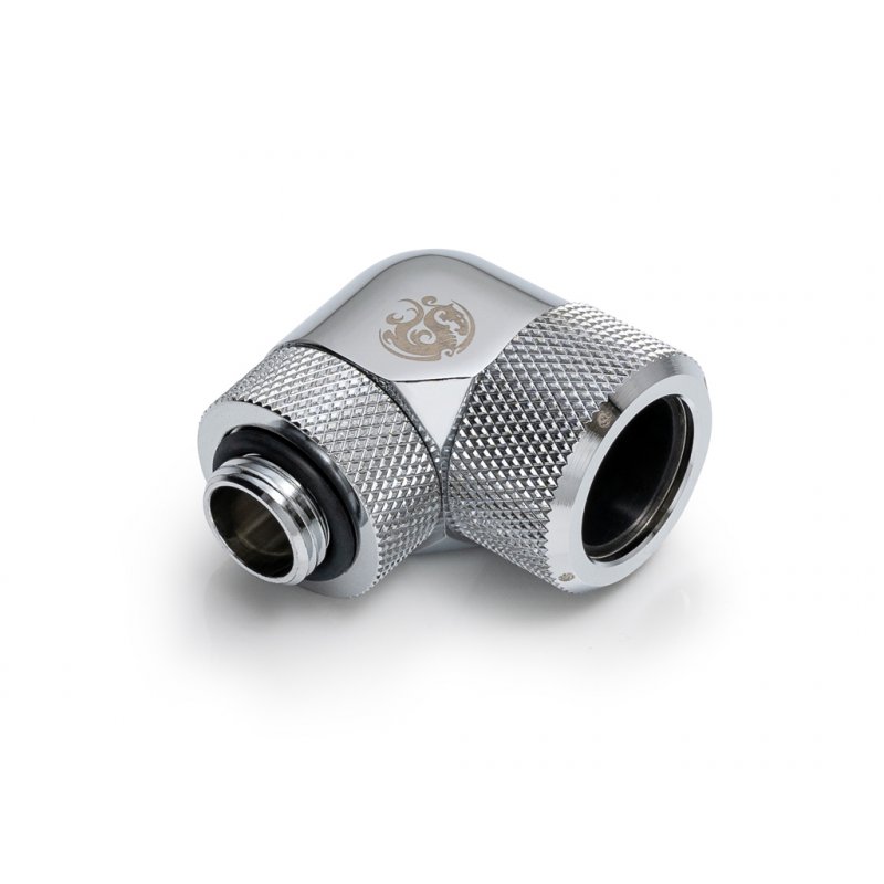 Bitspower Advanced Adapter 90 Grad G1/4 Zoll AG auf 16mm AD Hardtube - drehbar, silber