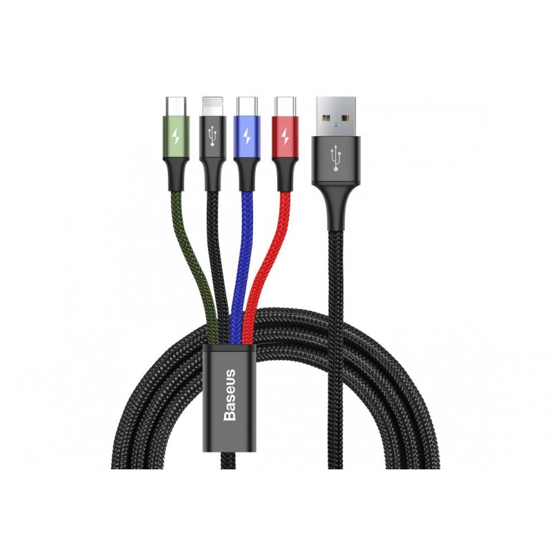 Baseus Cable Fast 4-in-1 For Lightning + Type-C(2) + Micro 3.5A 1.2m Black (CA1T4-B01)