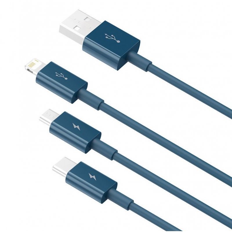 Baseus Cable Superior Series 3-in-1 Fast Charging Data Cable USB to M+L+C 3.5A 1.5m Blue (CAMLTYS-03)