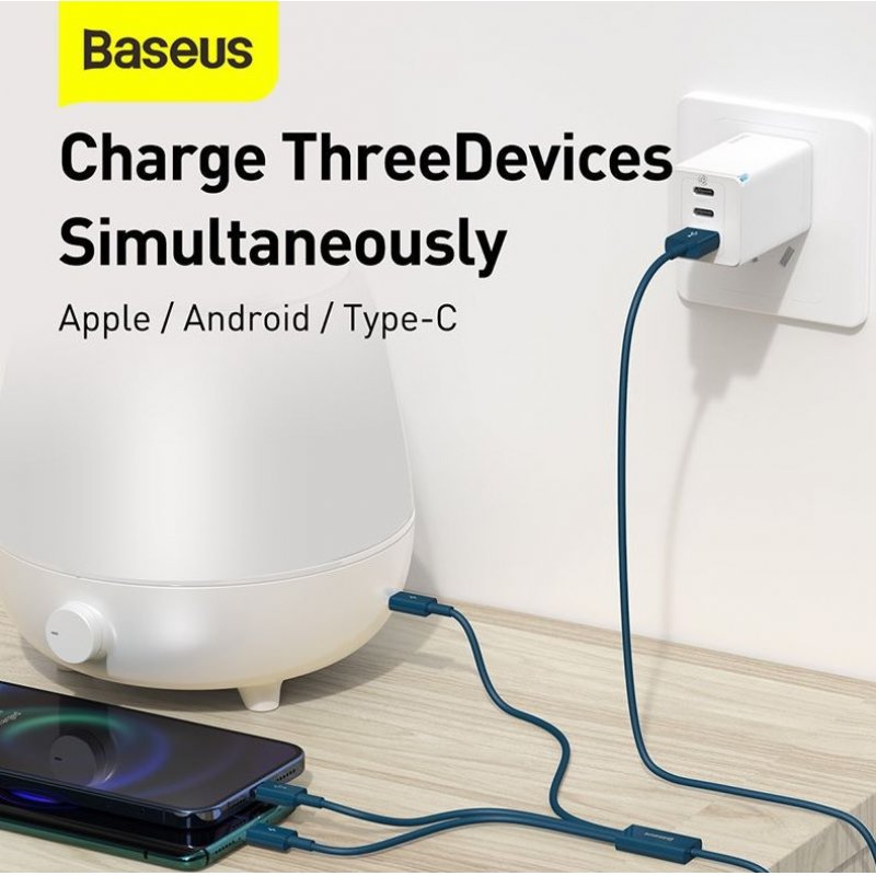 Baseus Cable Superior Series 3-in-1 Fast Charging Data Cable USB to M+L+C 3.5A 1.5m Blue (CAMLTYS-03)