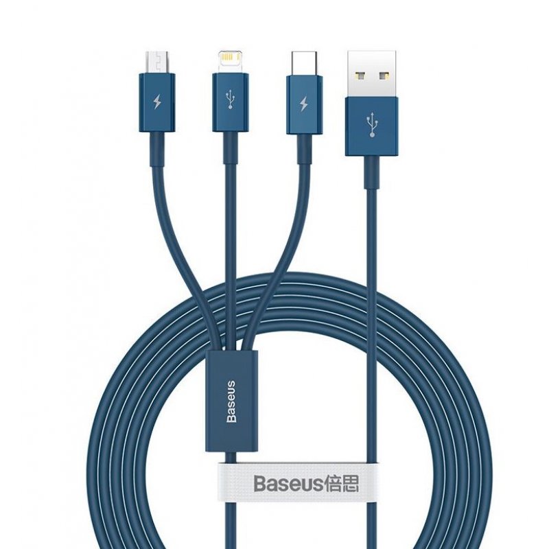 Baseus Cable Superior Series 3-in-1 Fast Charging Data Cable USB to M+L+C 3.5A 1.5m Blue (CAMLTYS-03)