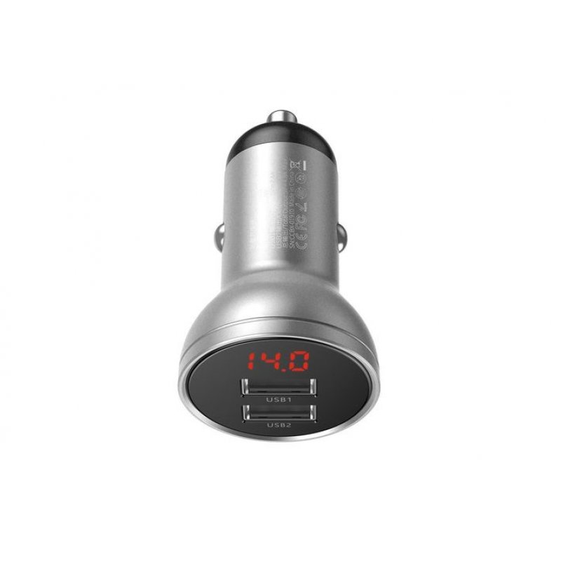 Baseus Car Charger Digital Display Dual USB 4.8A 24W Silver (CCBX-0S)