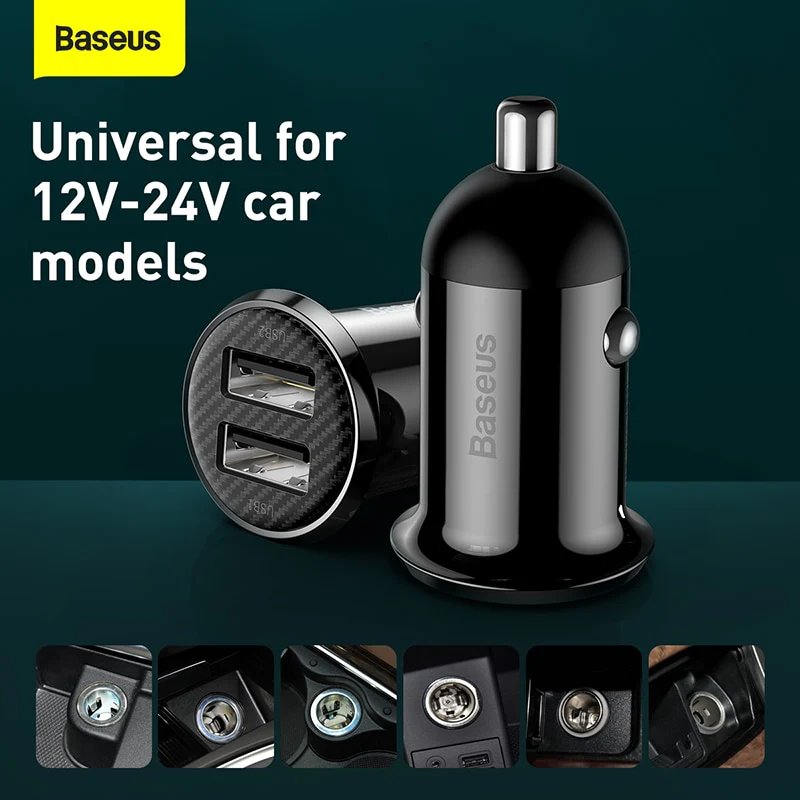 Baseus Car Charger Grain Pro Dual USB 4.8A Black (CCALLP-01)