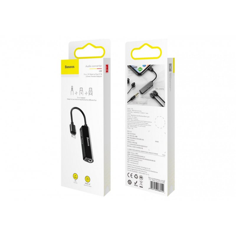 Baseus L52 Male 3-in-1 câble de téléphone portable Noir Lightning Lightning, 3.5mm