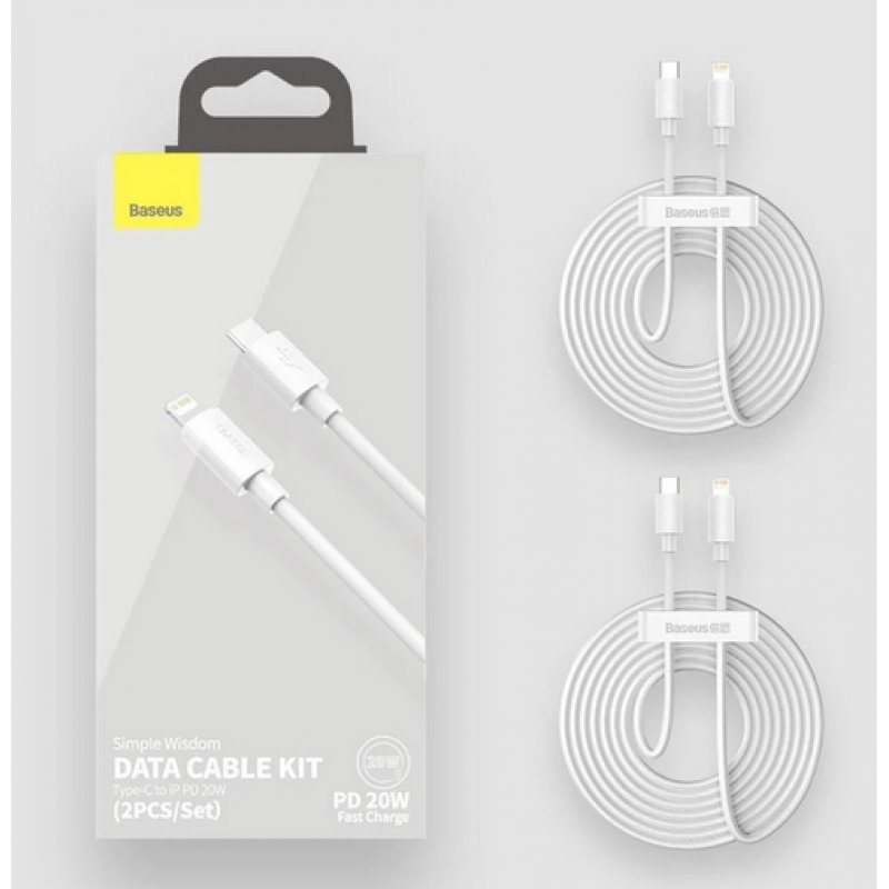 Baseus Lightning Simple Wisdom cable (2pcs/set) PD 20W 5A 1.5m White (TZCATLZJ-02)
