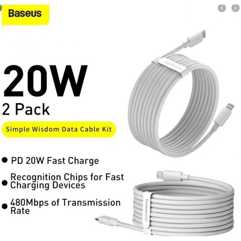 Baseus Lightning Simple Wisdom cable (2pcs/set) PD 20W 5A 1.5m White (TZCATLZJ-02)