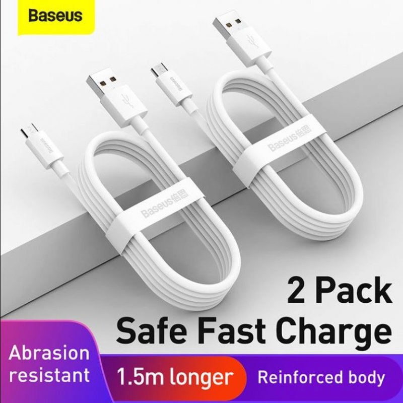 Baseus Micro USB Simple Wisdom cable (2pcs/set) 2.1A 1.5m White (TZCAMZJ-02)