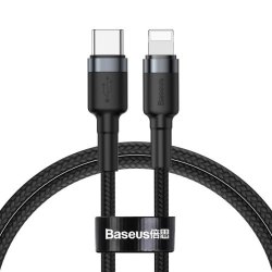 Baseus Type-C - Lightning Cafule Cable Durable Nylon Braided QC3.0 18W 1m Black/Gray (CATLKLF-G1)