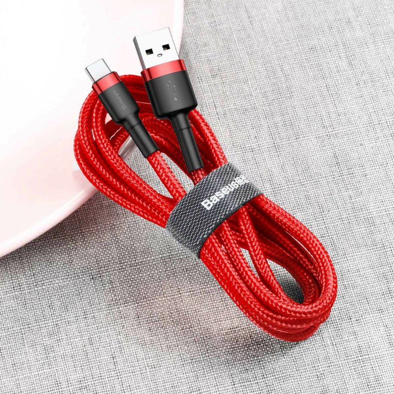 Baseus Type-C Cafule Cable 3A 1m Red + Black (CATKLF-B91)