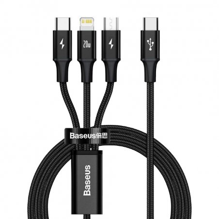 Baseus Type-C Rapid 3-in-1 Cable for Micro + Lightning + Type-C PD 20W 1.5m Black (CAMLT-SC01)