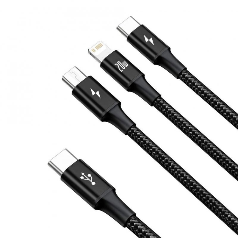 Baseus Type-C Rapid 3-in-1 Cable for Micro + Lightning + Type-C PD 20W 1.5m Black (CAMLT-SC01)
