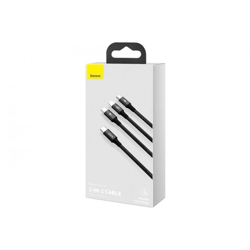 Baseus Rapid 3-in-1 câble USB 1,5 m USB A USB C.Micro USB A/Lightning Noir