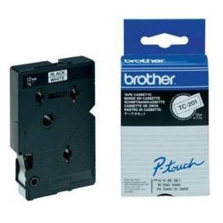 Brother Gloss Laminated Labelling Tape - 12mm, Black/White, 10-pk ruban d'étiquette TC