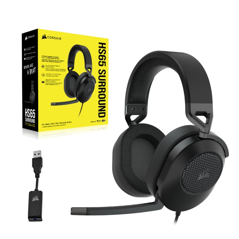 Corsair HS65 SURROUND Headset Wired Handheld Gaming Carbon