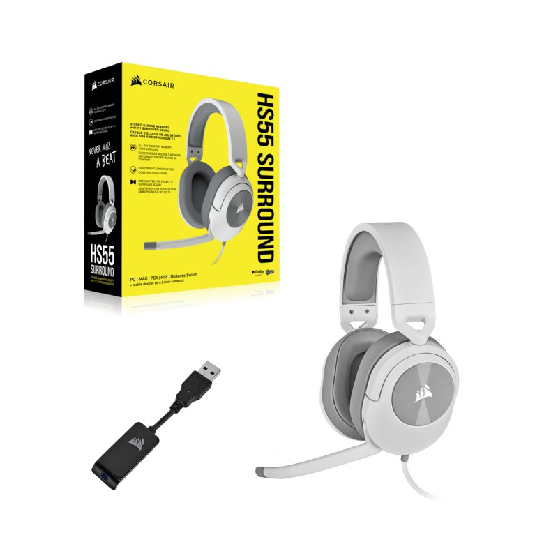 Corsair HS55 SURROUND Headset Wired Handheld Gaming White