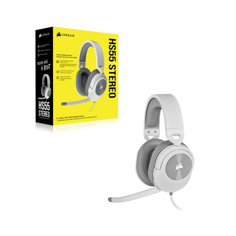 Corsair HS55 STEREO Headset Wired Head-band Gaming White