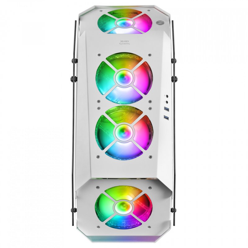 Mars Gaming MC51W White PC Gaming ATX Double Tempered Glass Case 5x RGB 12cm Fan