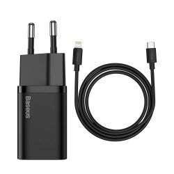 Baseus Travel Charger set Super Si 1C QC (With Simple Wisdom Cable Type-C to Lightning 1m) 20W Black (TZCCSUP-B01)