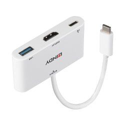Lindy 43340 câble vidéo et adaptateur 0,18 m HDMI + USB Type-A USB Type-C Blanc