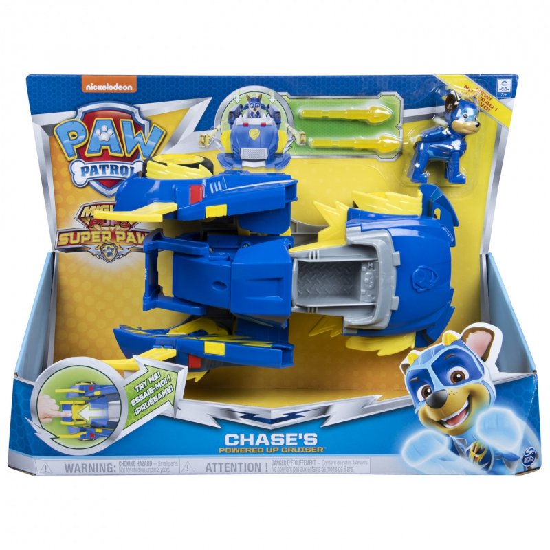 PAW Patrol , Mighty Pups Super PAWs Chase’s Powered Up Cruiser Transforming Vehicle