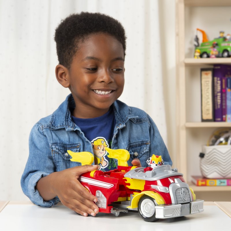 PAW Patrol , Mighty Pups Super PAWs Marshall’s Powered Up Fire Truck Transforming Vehicle