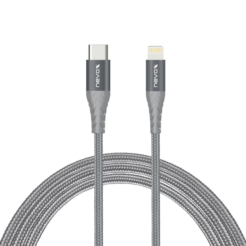Nevox Lightning Typ C USB Kabel       1m | MFi Nylon geflochten silbergrau