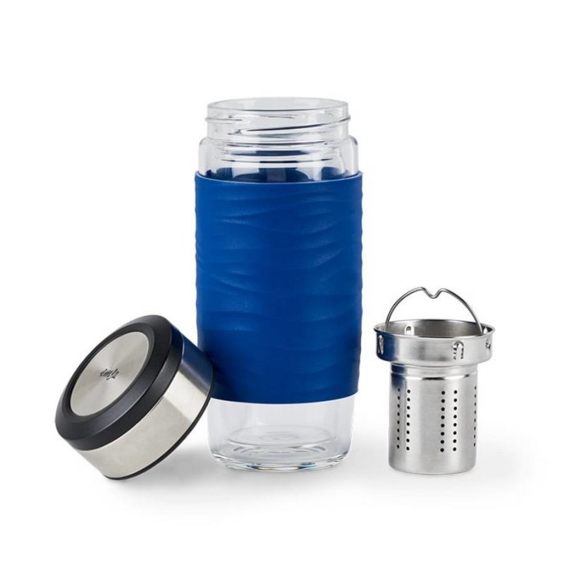 Emsa Tea Mug Isolierbecher Glas       bu | 0,4 L, blau