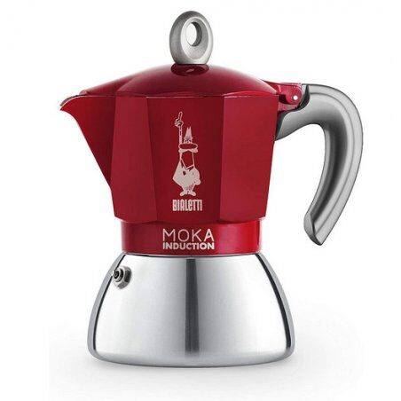 Bialetti Moka Induktion Cafetière à moka 0,28 L Rouge, Acier inoxydable