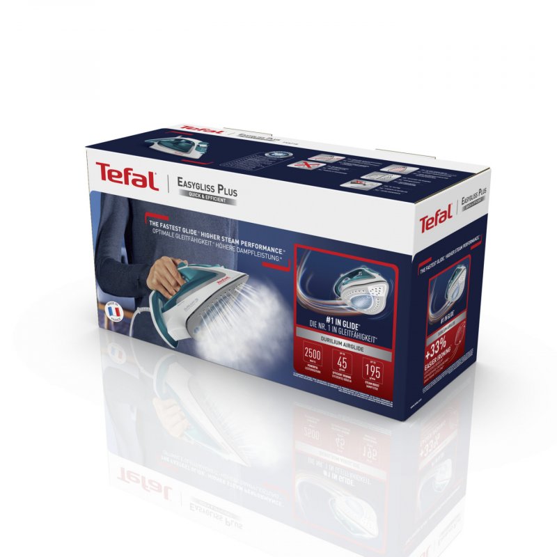 Tefal EasyGliss Plus FV5718 fer à repasser Fer à repasser à sec ou à vapeur Semelle Durilium 2400 W Turquoise, Blanc