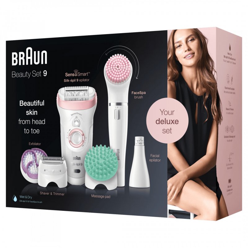 Braun Silk-épil 9 Silk-épil Beauty Set 9 9-995 Deluxe 9-in-1 Cordless Wet & Dry Hair Removal - Epilator, Shaver, Exfol