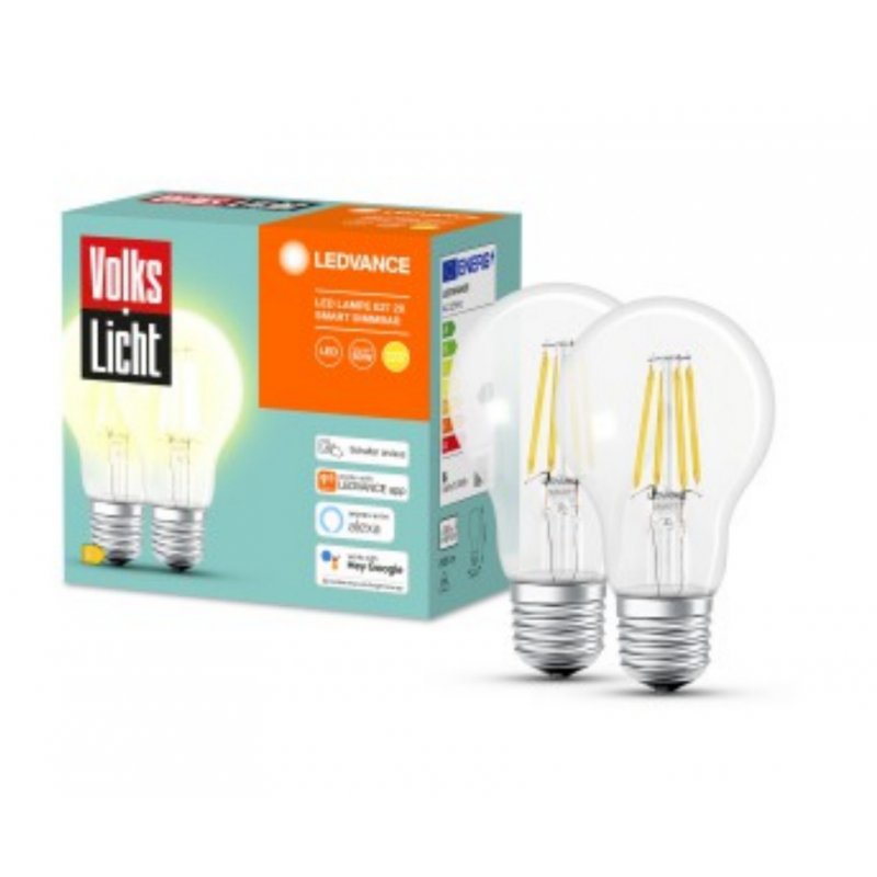 LEDV LED SMART+Filament BT CLA60 klar 2x | dimmmbar 6W warmweiss E27 Bluetooth 60W