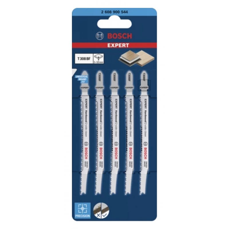 Bosch EXPERT ‘HARDWOOD 2-SIDE CLEAN’ T308 BF Jigsaw blade Bimetal 5 pc(s)