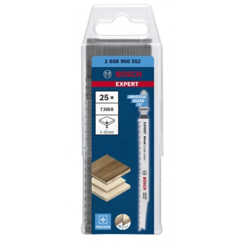 Bosch EXPERT ‘WOOD 2-SIDE CLEAN’ T 308 B Lames de scie sauteuse Acier fin au carbone 25 pièce(s)