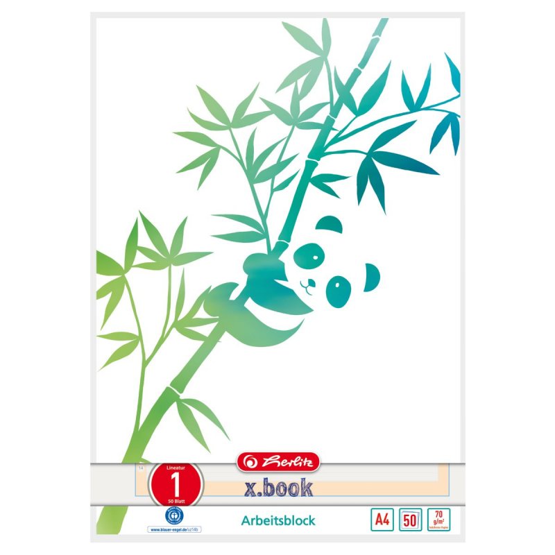 Herl Arbeitsblock A4 GREENline Panda 01 | GREENline/ Panda / Bl. 50 / Lineatur 01