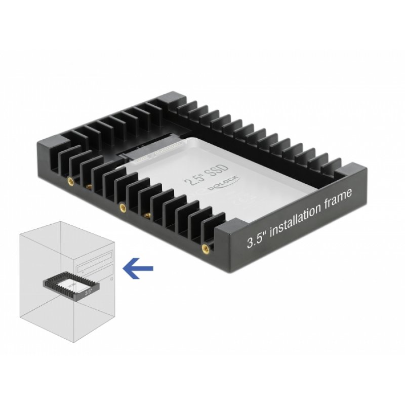 DeLOCK 3.5″ Bâti d’installation pour un lecteur fin SATA de 2.5″ noir