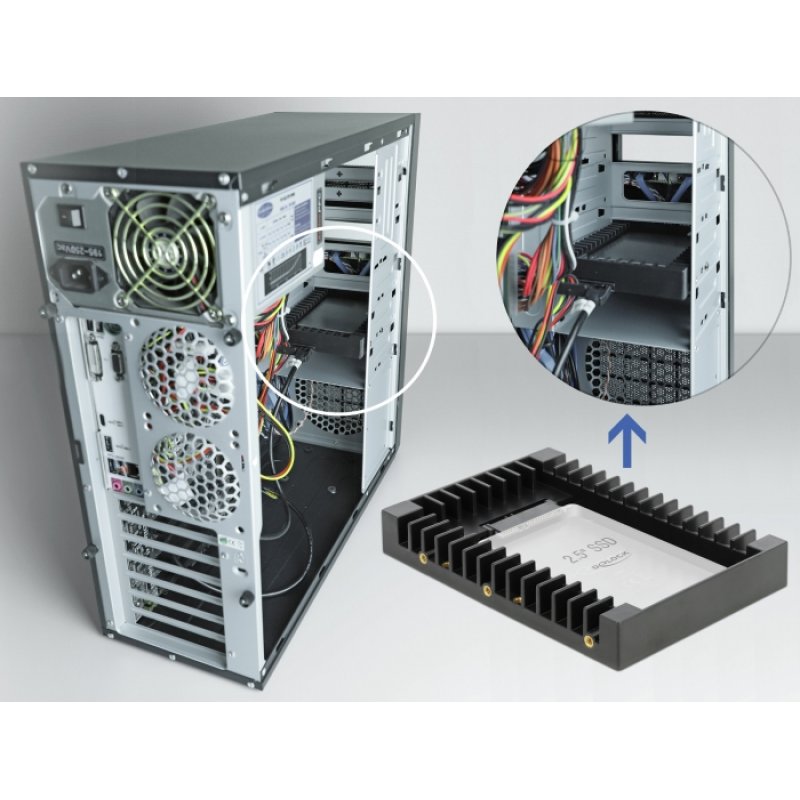 DeLOCK 3.5″ Bâti d’installation pour un lecteur fin SATA de 2.5″ noir