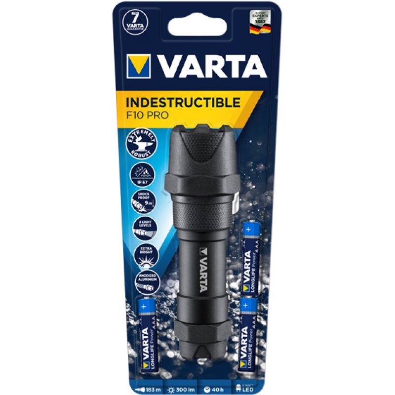 Varta INDESTRUCTIBLE F10 PRO Black Hand flashlight LED