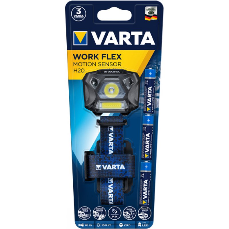 Varta WORK FLEX MOTION SENSOR H20 Black, Blue Headband flashlight LED