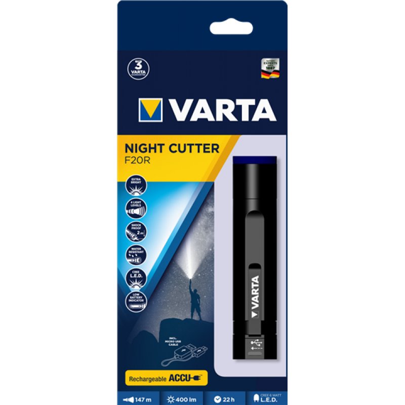 Varta Night Cutter F20R Noir Lampe torche LED