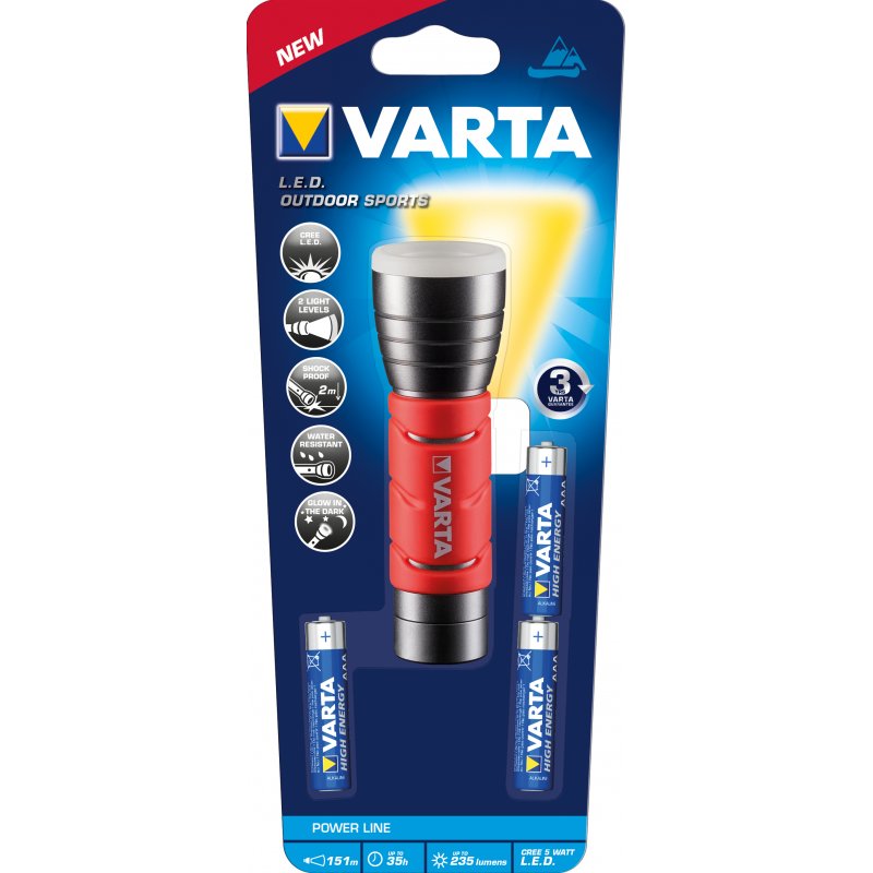 Varta 17627101421 Black, Red Hand flashlight LED