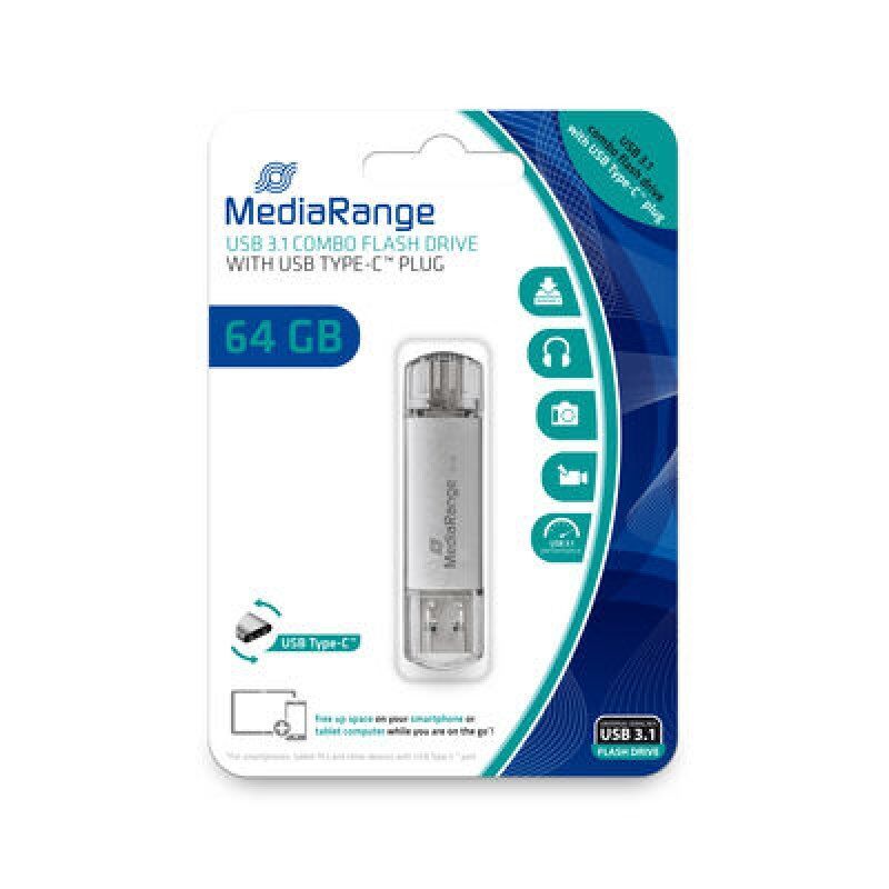 STOCK10 -MediaRange MR937 lecteur USB flash 64 Go USB Type-A / USB Type-C 3.2 Gen 1 (3.1 Gen 1) Argent