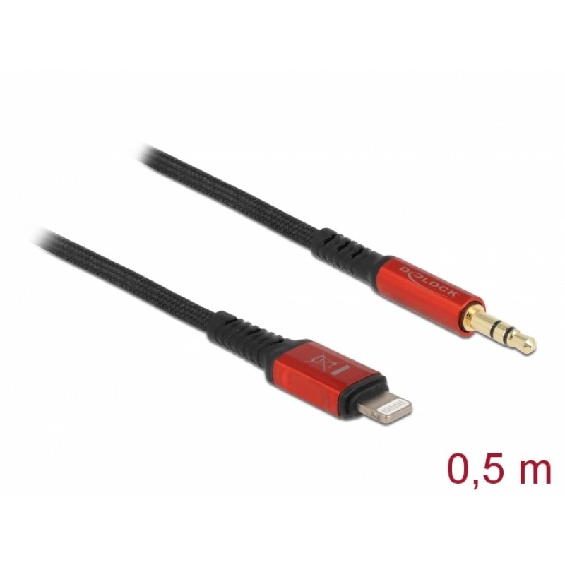 DeLOCK 86586 audio cable 0.5 m 3.5mm Lightning Black, Red