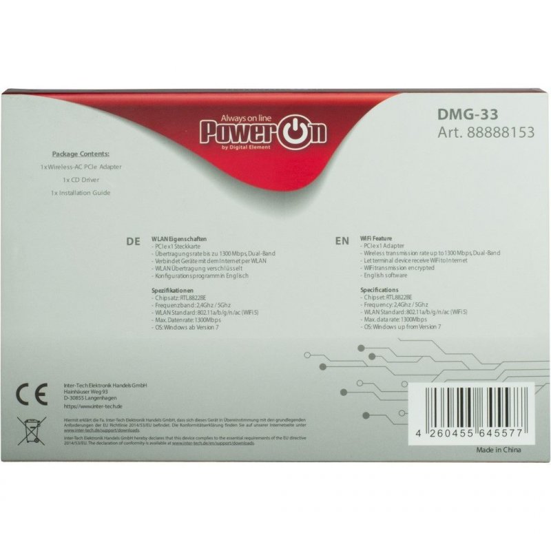 Inter-Tech DMG-33 Wi-Fi 5 PCIe Ad.-1300M | 88888153